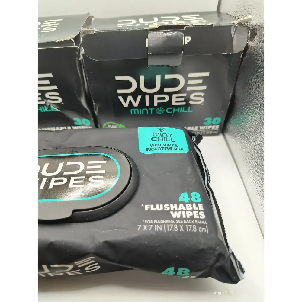 DUDE Wipes Mint Chill Flushable Wipes 2 Boxes Of 30 + 48 CT XL Wipes